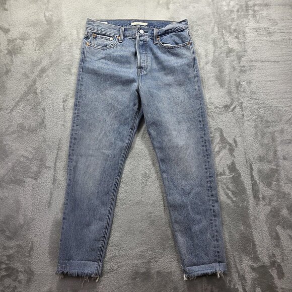Levi's Wedgie Straight Jeans Womens 29 Blue High Rise Button Fly Raw Hem Cropped - Picture 3 of 15